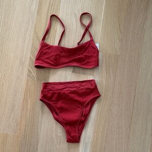 l*space Ribbed Red Two-Piece Swim Set